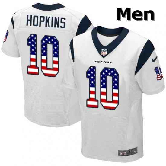 Men Nike Houston Texans 10 DeAndre Hopkins Elite White Road USA Flag Fashion NFL Jersey